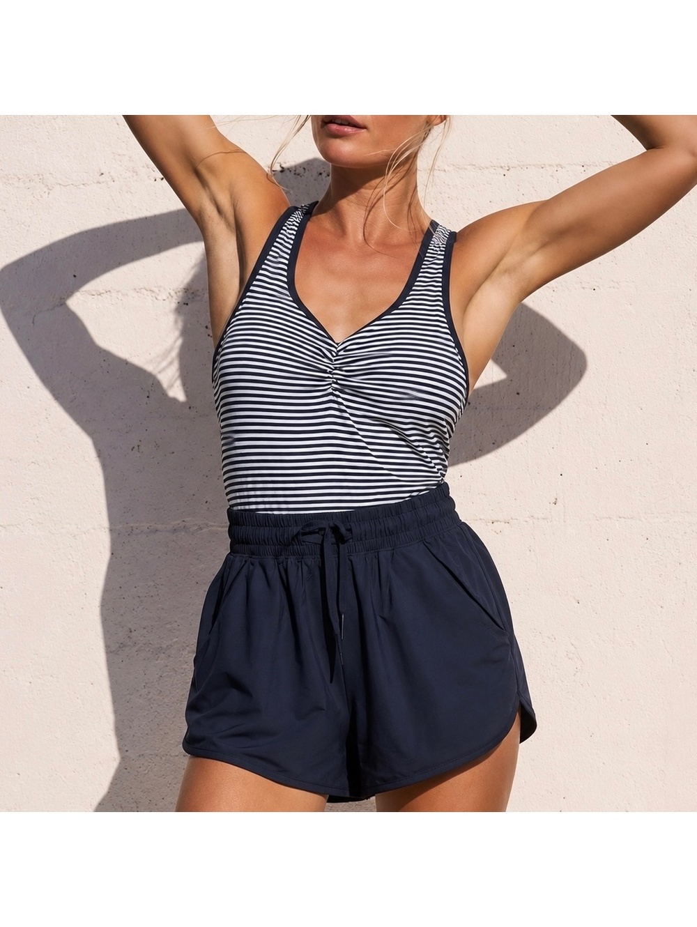 Abercrombie & Fitch YPB sculptLUX Active Onesie navy blue and white stripes